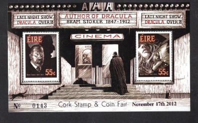 2012 Ireland Cork Stamp and Coin Exhibition 17th November 2012 Exhibition Miniature Sheet on Bram Stoker (Dracula) Commemorative Stamp Miniature Sheet Mint Never Hinged (MNH) No 143
