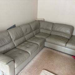 Leather L shape sofa grey