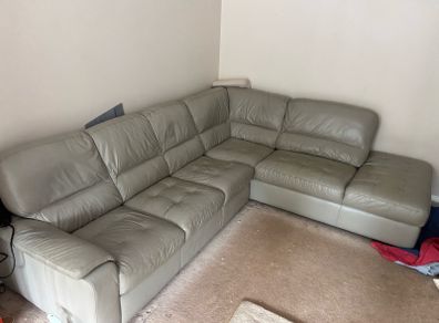 Leather L shape sofa grey