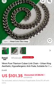NEW Pure Titanium Chain Necklace Cuban Miami