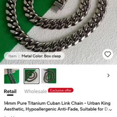 NEW Pure Titanium Chain Necklace Cuban Miami