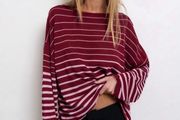 Noista x SHEIN Burgundy Striped Oversized Top Size L (UK 14 Loose Fit)