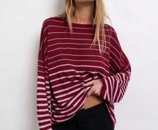 Noista x SHEIN Burgundy Striped Oversized Top Size L (UK 14 Loose Fit)