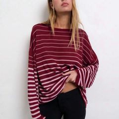 Noista x SHEIN Burgundy Striped Oversized Top Size L (UK 14 Loose Fit)