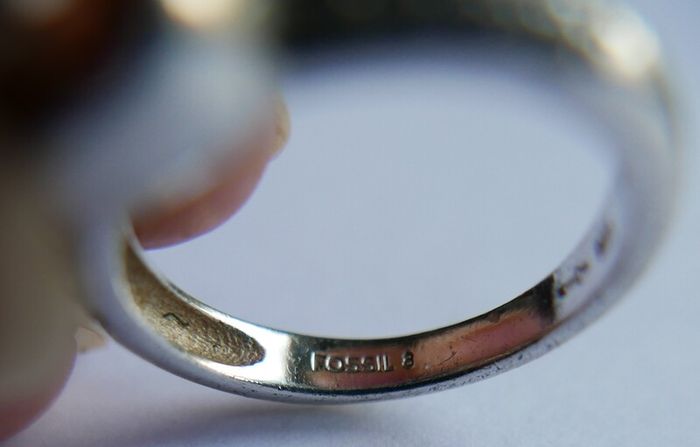 Vintage Genuine Fossil Sterling Silver 925 hallmarked  Yellow Stone Ring size P - 5,2g