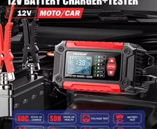 FOXSUR FTC-1206 Battery Charger & Tester 12V | Pulse Repair, LCD, 6A Output