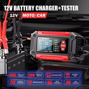 FOXSUR FTC-1206 Battery Charger & Tester 12V | Pulse Repair, LCD, 6A Output