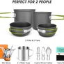 16pcs Camping Cookware - Cooking Set Mess Kit for 2 People, 2 Lightweight Pot Pan 2 Cups and Mini Stove, Stainless Steel Tableware Kits for Backpacking, Outdoor Trekking Hiking and Picnic Image 8