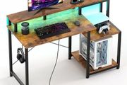 48 Inch Computer Desk with Monitor Stand with Power Outlets &amp; Adjustable LED