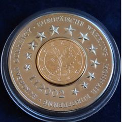 Germany Euro coins 2002 proof medal with gold gilt Cent