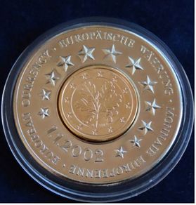 Germany Euro coins 2002 proof medal with gold gilt Cent
