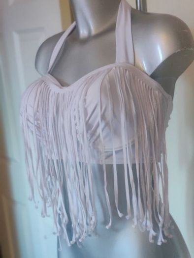 White swimwear halter neck padded underwired top size L UK14 cup C/D Postage included