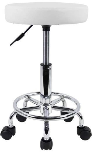 PU Leather Round Rolling Stool with Foot Rest Swivel Height Adjustment Medical Spa Drafting Salon Tattoo Work Office Massage Stools Task Chair Small AVAILABLE IN WHITE/BLACK (FREE POSTAGE)