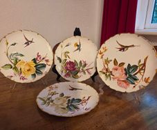 Beautiful Antique Hand Painted China Set Hummingbird Wall Plaques / Plates