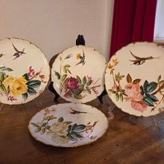 Beautiful Antique Hand Painted China Set Hummingbird Wall Plaques / Plates