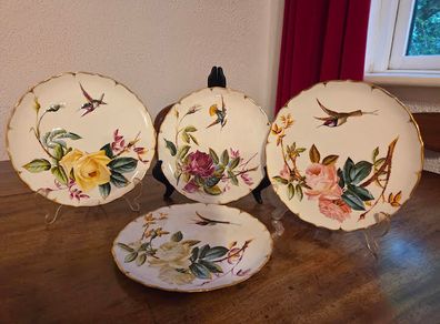 Beautiful Antique Hand Painted China Set Hummingbird Wall Plaques / Plates