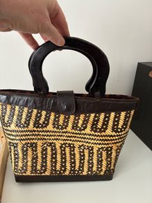Leather, Wood and Weaving Handbag