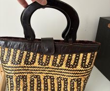 Leather, Wood and Weaving Handbag