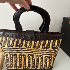 Leather, Wood and Weaving Handbag