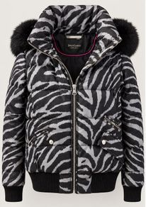 Juicy Couture Zebra Print Puffer Jacket with Faux Fur Hood