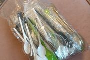 Bundle  of new disposable cutlery