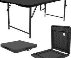 Rectangle Folding Trestle Table - 120cm (4ft) - Black - Height Adjustable Outdoor Folding Table for Picnic, BBQ, Garden, Camping, Wedding