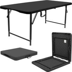 Rectangle Folding Trestle Table - 120cm (4ft) - Black - Height Adjustable Outdoor Folding Table for Picnic, BBQ, Garden, Camping, Wedding