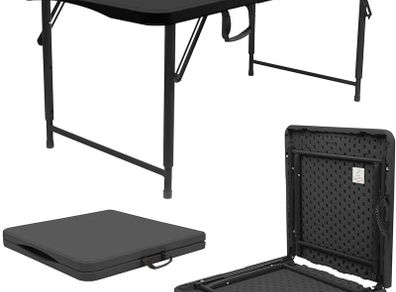 Rectangle Folding Trestle Table - 120cm (4ft) - Black - Height Adjustable Outdoor Folding Table for Picnic, BBQ, Garden, Camping, Wedding