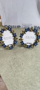 Set of 2 Jeweled Enamel/Rhinestone Floral Picture Frames Gold/Blue