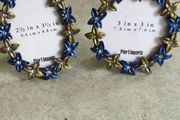 Set of 2 Jeweled Enamel/Rhinestone Floral Picture Frames Gold/Blue
