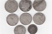 G.B. Poor Grade, 3 x 50% silver Half Crowns, 2/6, 4 x 92.5% Silver florin Coins &amp; 1 x 92.5% shilling( no.G23)