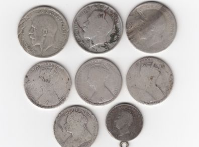 G.B. Poor Grade, 3 x 50% silver Half Crowns, 2/6, 4 x 92.5% Silver florin Coins & 1 x 92.5% shilling( no.G23)