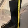 black stretch material boots with patent leather toe low chrome silver metal heel by Ras Image 9