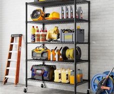 Heavy Duty Garage Shelving Unit - 182.9x91.3x45.7 cm - Adjustable Wire Shelving Unit Storage Shelves with Wheels, 5 Tier, Black