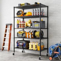 Heavy Duty Garage Shelving Unit - 182.9x91.3x45.7 cm - Adjustable Wire Shelving Unit Storage Shelves with Wheels, 5 Tier, Black