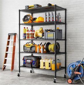 Heavy Duty Garage Shelving Unit - 182.9x91.3x45.7 cm - Adjustable Wire Shelving Unit Storage Shelves with Wheels, 5 Tier, Black