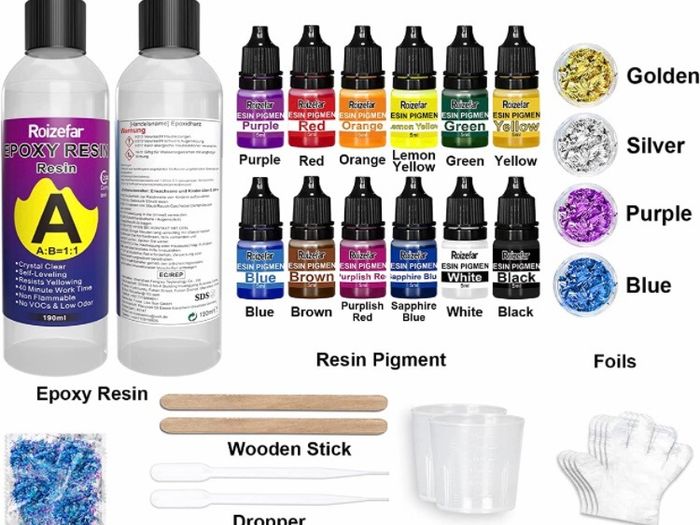 Resin Kit 380ml, Crystal Clear Epoxy Resin, Coating and Casting Resin with Foil Flakes, Resin Color Pigment, Sequins for Artwork, Jewelry Making