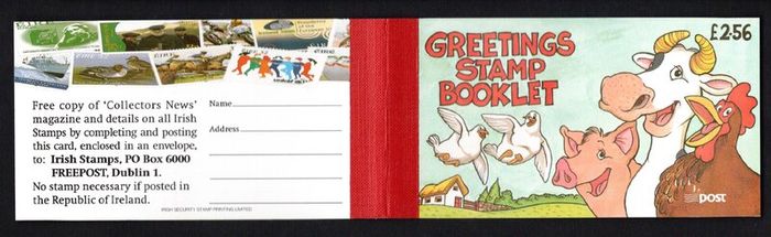 1997 Ireland Greetings Commemorative Stamp Booklet Mint Never Hinged (MNH). Hibernian HB57.  Images of Panes shown