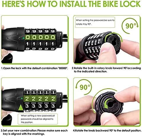 Bike Locks Heavy Duty/Bicycle Chain/Cycling Lock (14 Colors) 5-Digits Codes Resettable 100,000 Codes for Bike Cycle, Moto, Door, Gate Fence 830mm Length(Black)