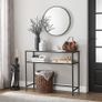 Console table, side table with 2 shelves, tempered glass, storage shelf, metal frame, adjustable feet, for living room, hallway, black Image 2