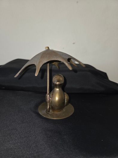 Vintage Solid Brass Duck with Umbrella