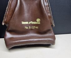 Vintage Bank of Ireland Leather Money Bag  Locking Deposit Pouch