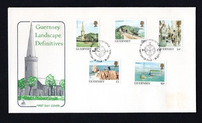 1984 Guernsey Landscapes Definitive Series (14p, 20p, 40p, 50p & GB1) First Day Cover (FDC)