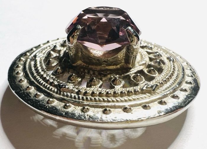 Scottish 1981 Celtic Pewter Traditionally Handmade Brooch Purple Crystal