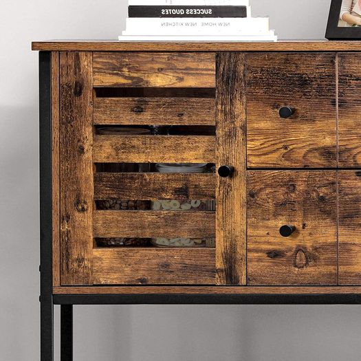Sideboard, cabinet with 2 drawers and doors, 1 shelf, for dining room, living room, kitchen, 100 x 35 x 84.5 cm, industrial design, vintage brown-black