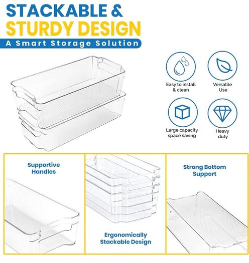 Premium Organiser Storage - Set of 8 Storage Bins (4 Large, 4 Small) Multipurpose Fridge, Pantry & Kitchen Storage, Organiser (MULTIPLE COLOURS)