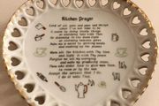 Vintage Heart-Shaped "Kitchen Prayer" Wall Hanging Ceramic Plate - Reticulated Hearts