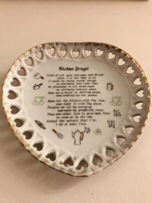 Vintage Heart-Shaped "Kitchen Prayer" Wall Hanging Ceramic Plate - Reticulated Hearts
