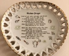Vintage Heart-Shaped "Kitchen Prayer" Wall Hanging Ceramic Plate - Reticulated Hearts