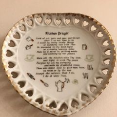 Vintage Heart-Shaped "Kitchen Prayer" Wall Hanging Ceramic Plate - Reticulated Hearts